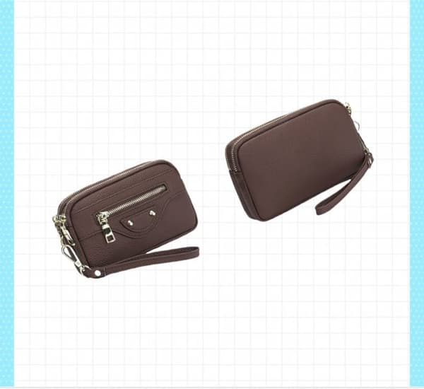 INF Kvindernes ægte læder Clutch pung med dobbelt lynlås