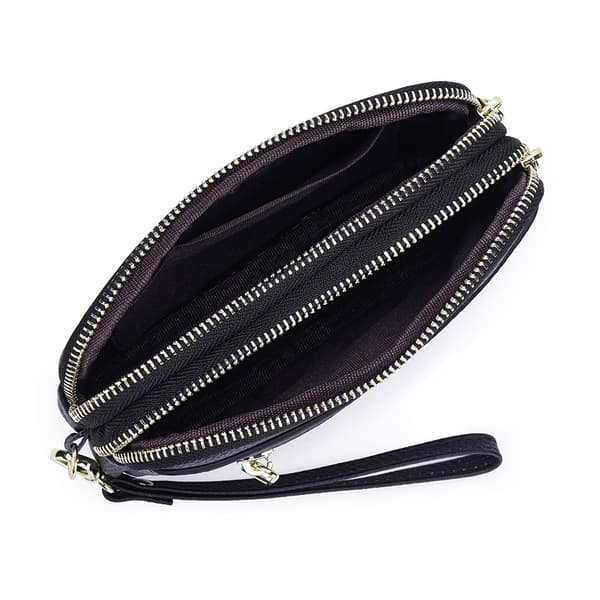 INF Kvindernes ægte læder Clutch pung med dobbelt lynlås