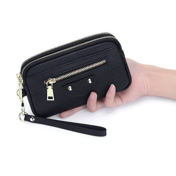 INF Kvindernes ægte læder Clutch pung med dobbelt lynlås