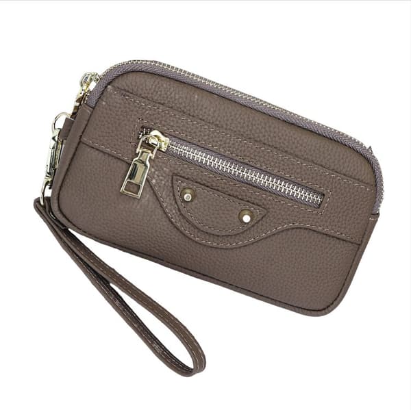 INF Kvindernes ægte læder Clutch pung med dobbelt lynlås