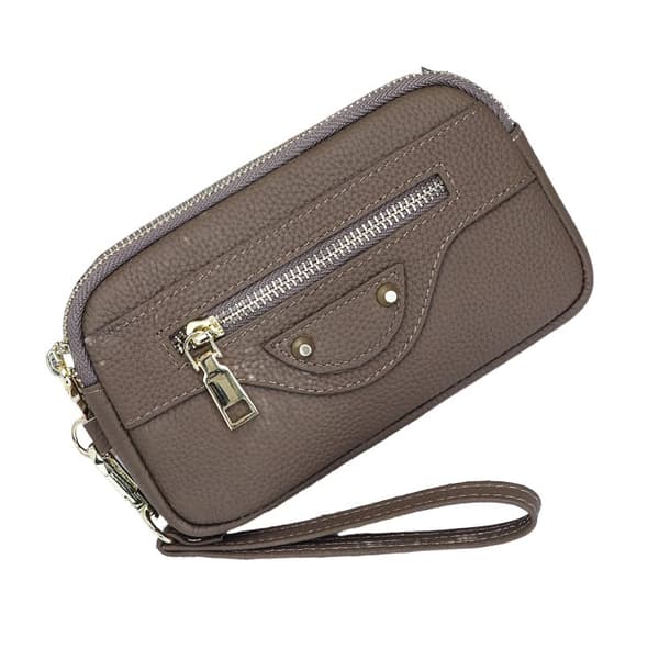 INF Kvindernes ægte læder Clutch pung med dobbelt lynlås