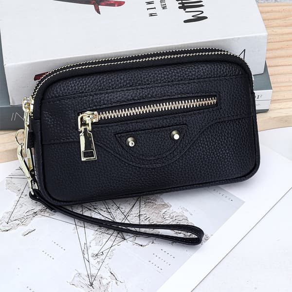 INF Naisten aito nahkainen clutch-lompakko kaksoisvetoketjulla