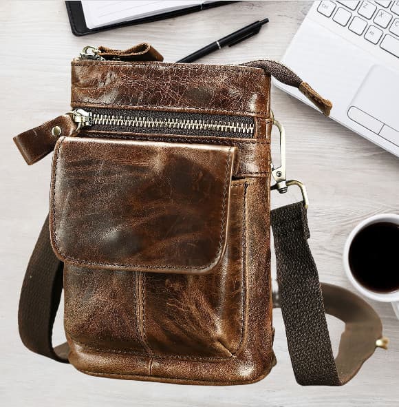 INF Herre Crossbody Skuldertaske i Ægte Læder