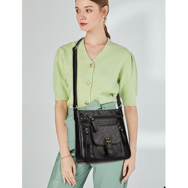 INF Stilig PU-skinn crossbody-veske for kvinner Sort