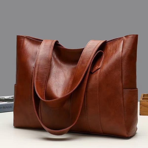 INF Snygg Brun PU Läder Tote Väska för Kvinnor - Mångsidig Design