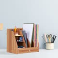 Miniatyrbild 2 av 6: Relaxdays skrivbordorganisation, 3 dokumenthållare, 3 hyllor, 2 pennhållare, 1 låda, skola, DIY, MDF, mörkbrun