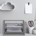 Miniatyrbild 5 av 5: Relaxdays Dokumentorganiser, 2 nivåer, metallkontorsorganiserare, HxLxP: 20,5 x 30 x 35,5 cm, nätutseende, silver