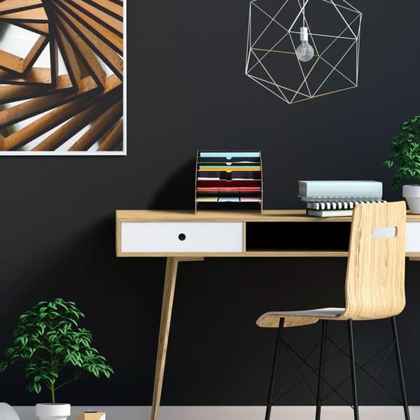 Relaxdays Dokuemntförvaring, 6 fack, A4-format, HxBxD: 27x34x27 cm, kontor och skola, organiserare, MDF, svart