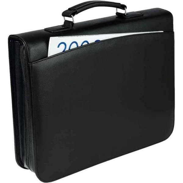 Konferensväska med fackfolder - Läderlook - Svart