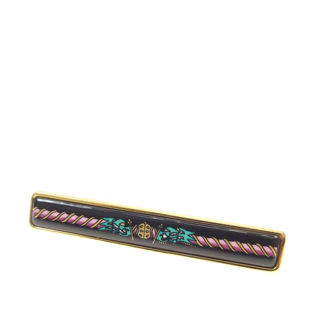 Hermes Printed Enamel Brooch Gold