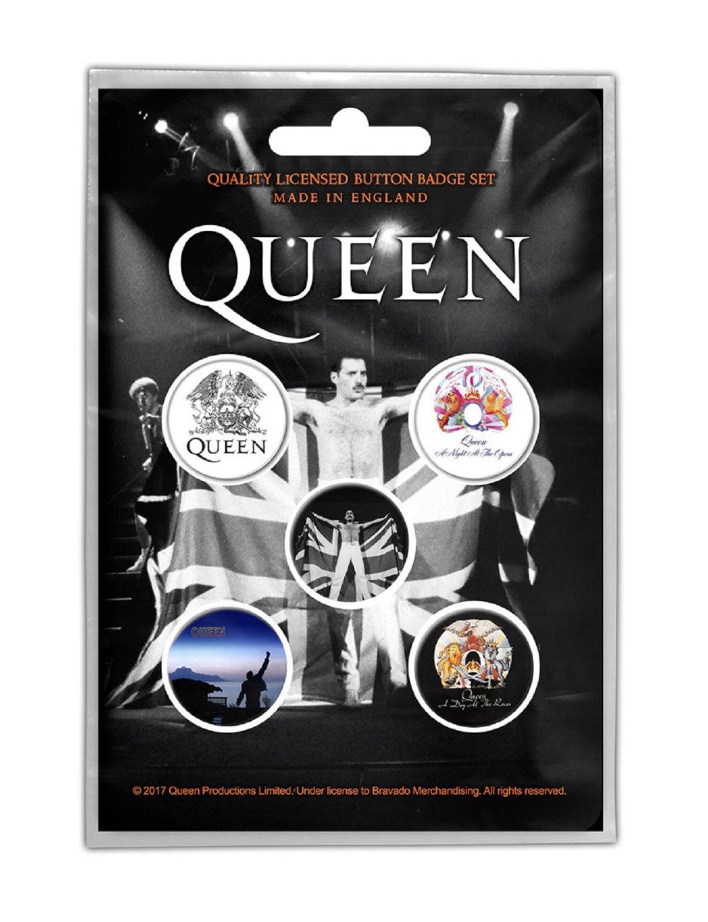 Queen Badge Pack Classic Crest band logo Freddie Official Black 5 x Pin Button En Storlek