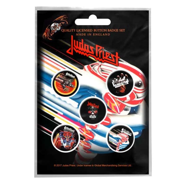 Judas Priest badge pack Band logo British Steel Official 5 x Pin Button One Size