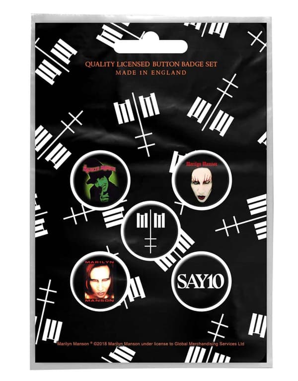 Marilyn Manson Badge Pack Cross Logo Button Official 5 x Pin Button Taglia unica