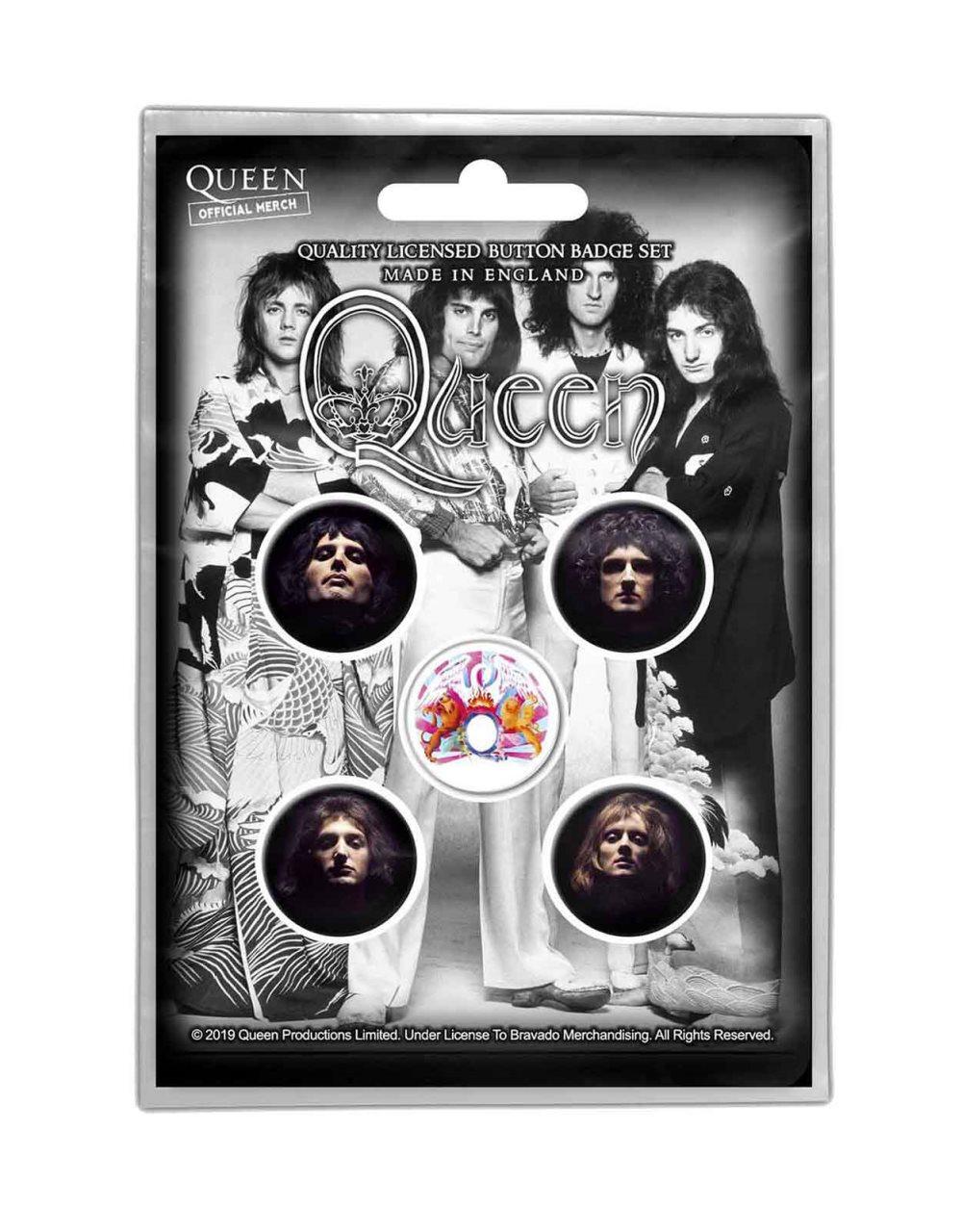 Queen Badge Pack Portrait Faces Band Crest Logo Official 5 Pack One Size