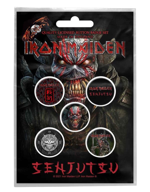Iron Maiden Badge Pack Senjutsu Band Logo Official 5 X Badge Pack One Size
