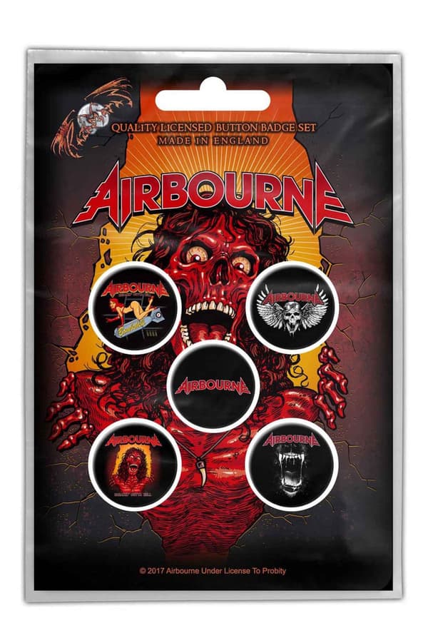 Airbourne Button Badge Pack Breakin' Outta Hell Official Black Set of 5 One Size