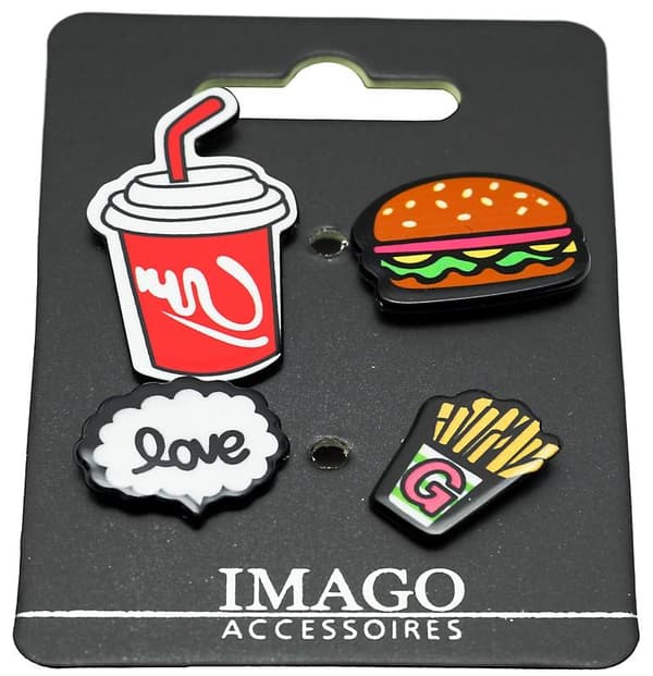 4 st Pins / Brosch / Knapp - Love, Pommes, Hamburgare & Cola