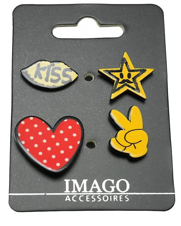 4 st Pins / Brosch / Knapp - Kiss, Stjärna, Fred & Hjärta