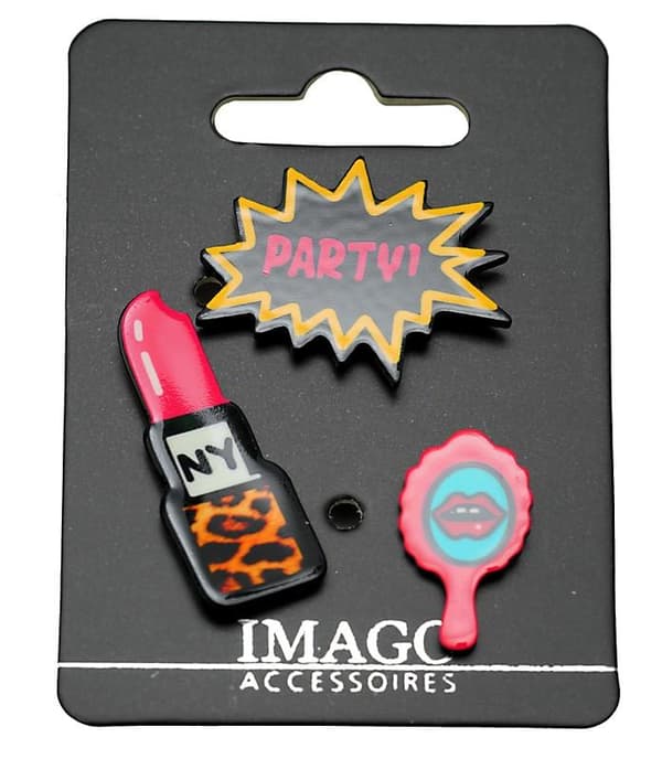 3 st Pins / Brosch / Knapp - Party, Spegel & Läppstift