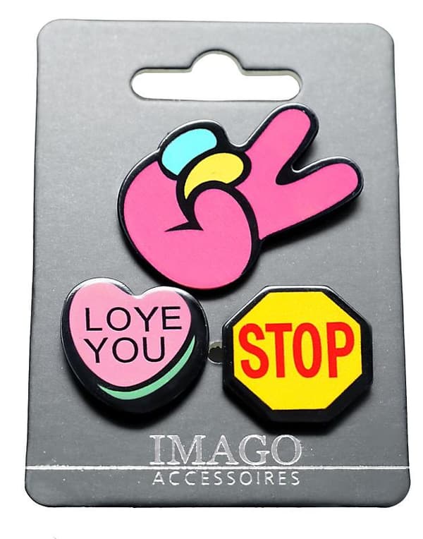 3 st Pins / Brosch / Knapp - Stop, Love You & Peace