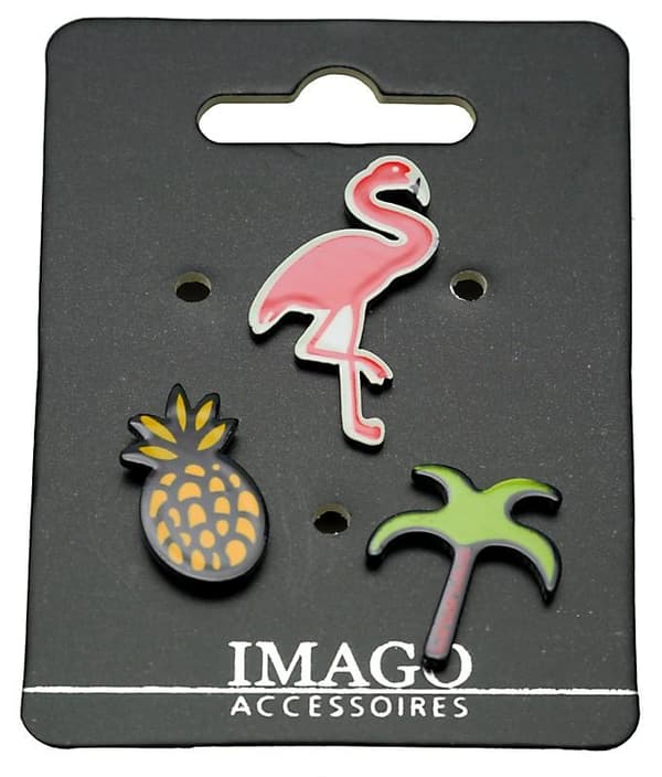3 st Pins / Brosch / Knapp - Ananas, Palm & Flamingo
