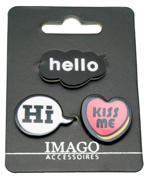 3 st Pins / Brosch / Knapp - Hi, Hello & Kiss me