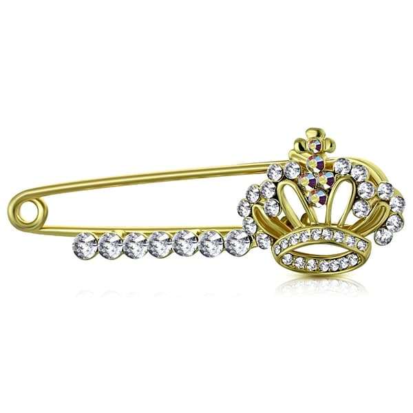 Guld färgad Brosch med Krona med Cubic Zircon