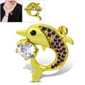 Miniatyrbild 2 av 2: Brosch Delfin med Lila & Vit Cubic Zircon i Guld Färg