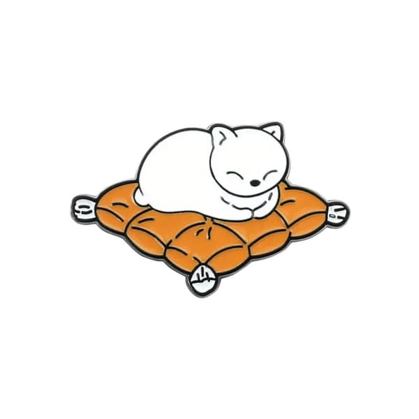 Brosje - Nål - Katt på pute - Hvit