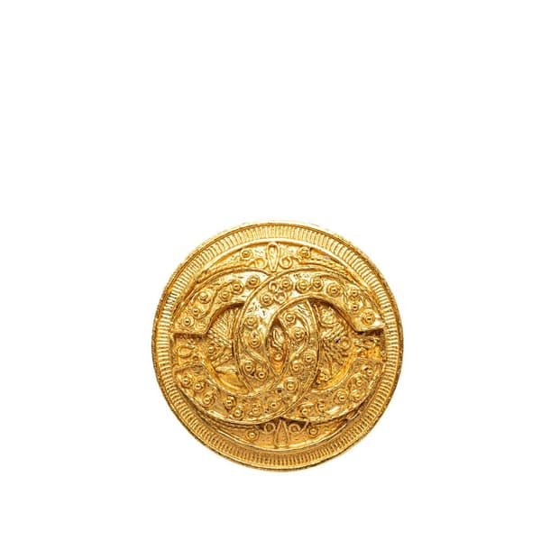 Pre-owned Chanel CC Round Brooch Gold