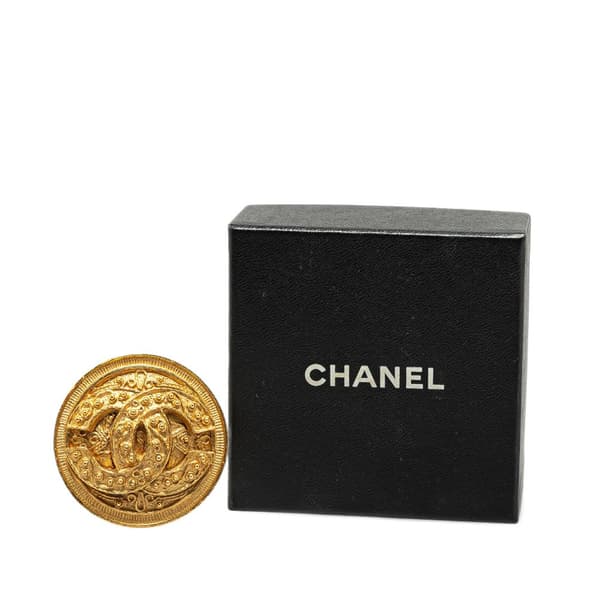 Pre-owned Chanel CC Round Brooch Gold