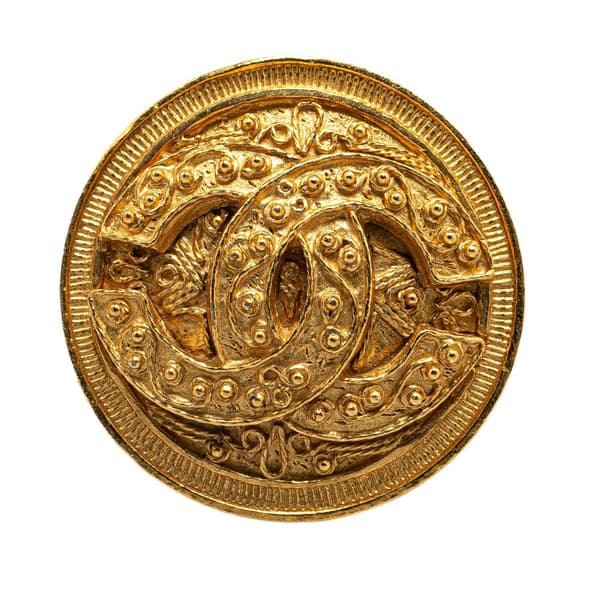 Pre-owned Chanel CC Round Brooch Gold