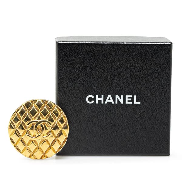 Pre-owned Chanel Gold Plated CC Quilted Brooch Gold
