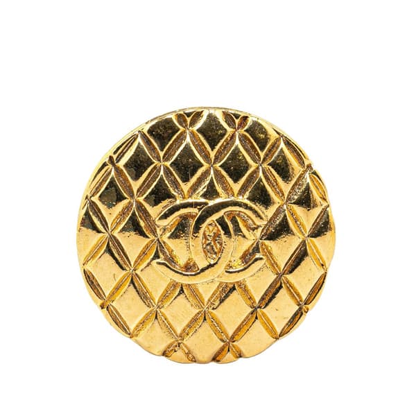 Pre-owned Chanel Gold Plated CC Quilted Brooch Gold