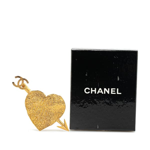Pre-owned Chanel Gold Plated CC Heart and Arrow Brooch Gold