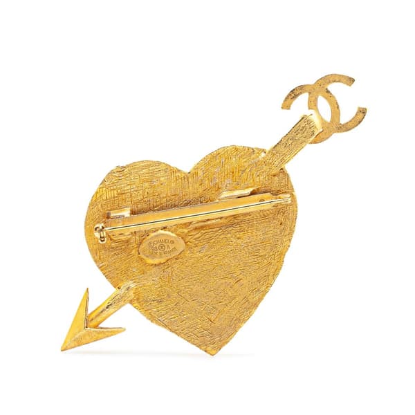 Pre-owned Chanel Gold Plated CC Heart and Arrow Brooch Gold