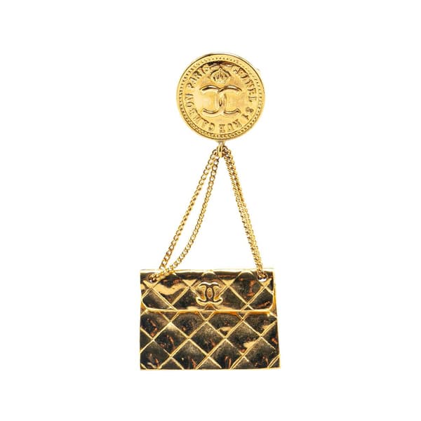 Pre-owned Chanel Gold Plated CC Quilted Flap Bag Brooch Gold