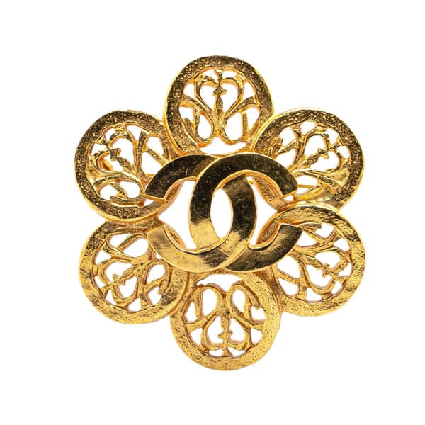 Pre-owned Chanel Gold Plated CC Flower Brooch Gold