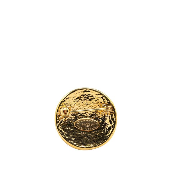 Pre-owned Chanel Gold Plated CC Round Brooch Gold