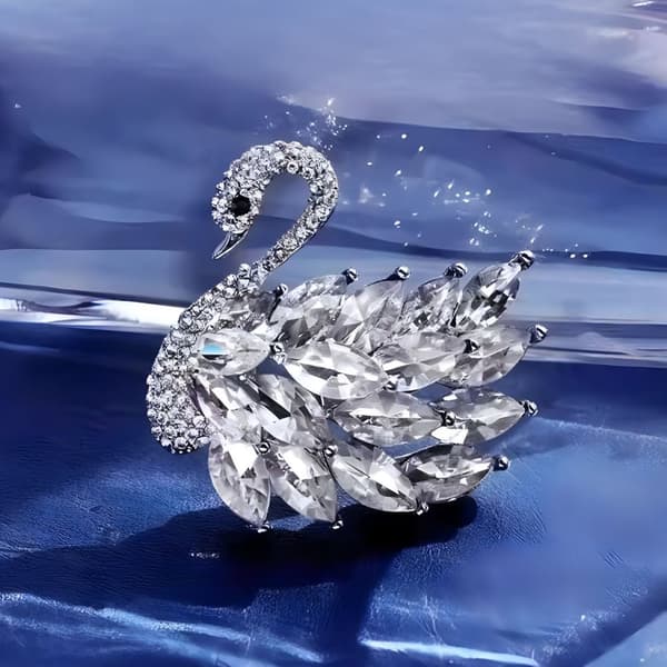 INF Crystal Swan Brosch Silver