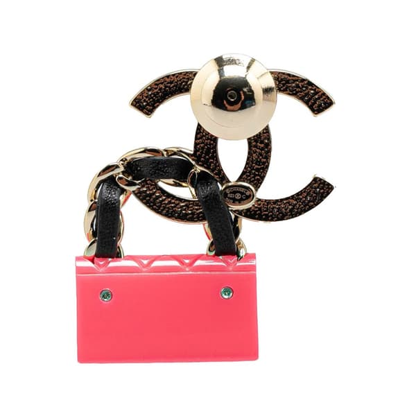 Pre-owned Chanel Silver Plated CC Resin Flap Bag Brooch Silver