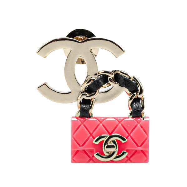 Pre-owned Chanel Silver Plated CC Resin Flap Bag Brooch Silver