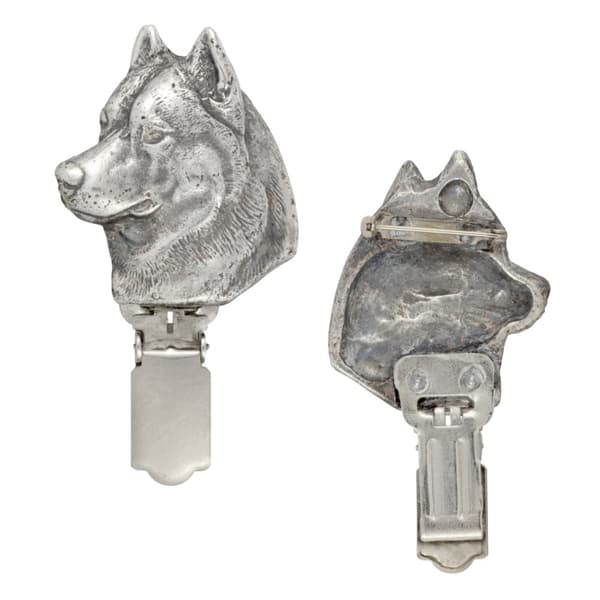 Siberian Husky, Siberian Husky - broche med clips, startnummerholder, forsølvet nål til hundeudstillinger af Art-Dog