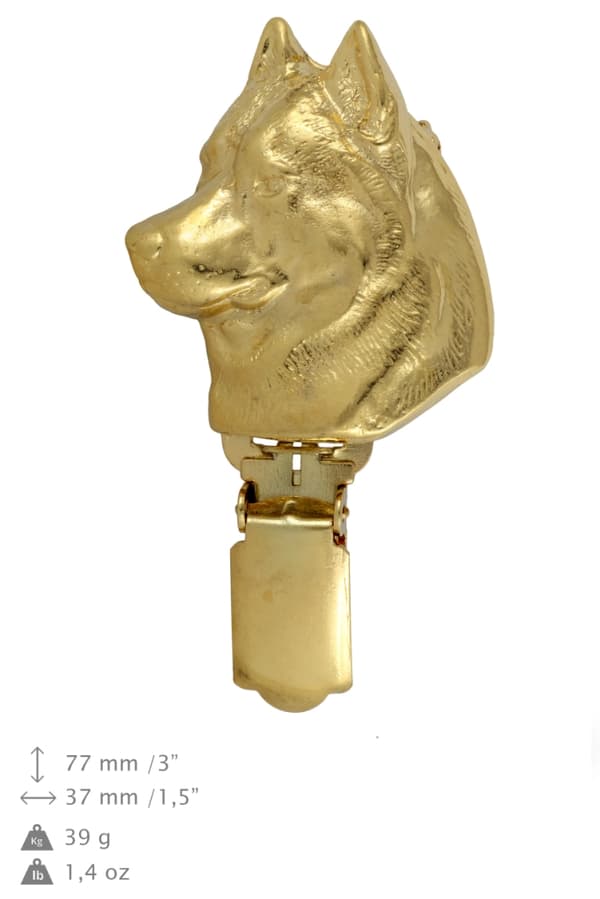 Siberian Husky, Siberian Husky - broche med clips, guldbelagt startnummerholder, gave til hundeudstilling af Art-Dog