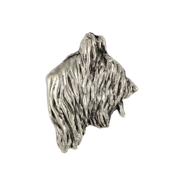 French Shepherd Briard, Berger de Brie - forsølvet hundebroche, elegant nål, jakke revers dekoration af Art-Dog