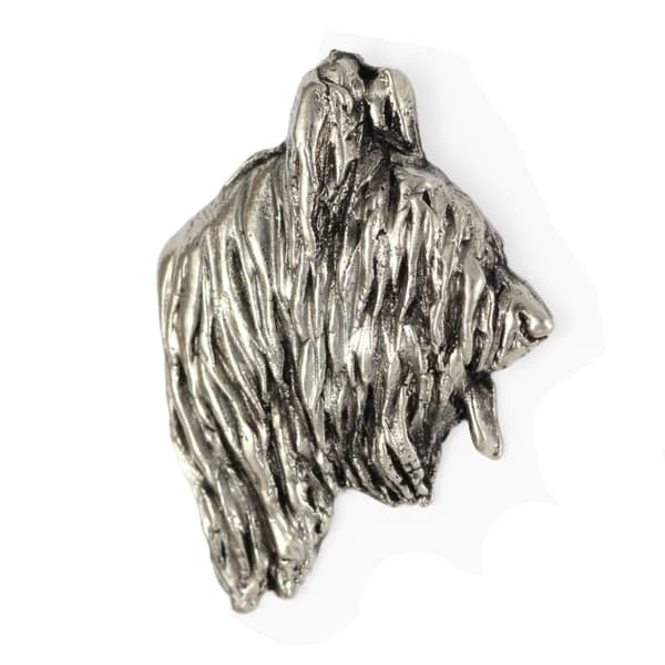 French Shepherd Briard, Berger de Brie - forsølvet hundebroche, elegant nål, jakke revers dekoration af Art-Dog