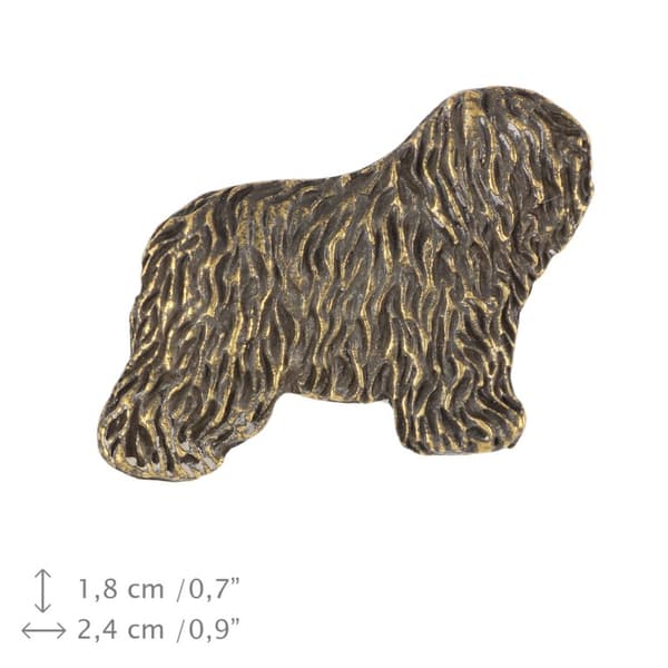 Polsk Lowland Sheepdog, PON I - forsølvet hundebroche, elegant nål, jakke revers dekoration af Art-Dog