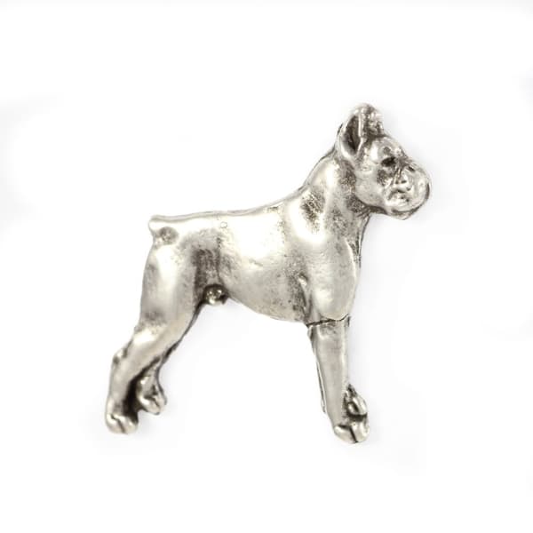 Boxer, Boxer II - forsølvet hundebroche, elegant nål, jakke revers dekoration af Art-Dog