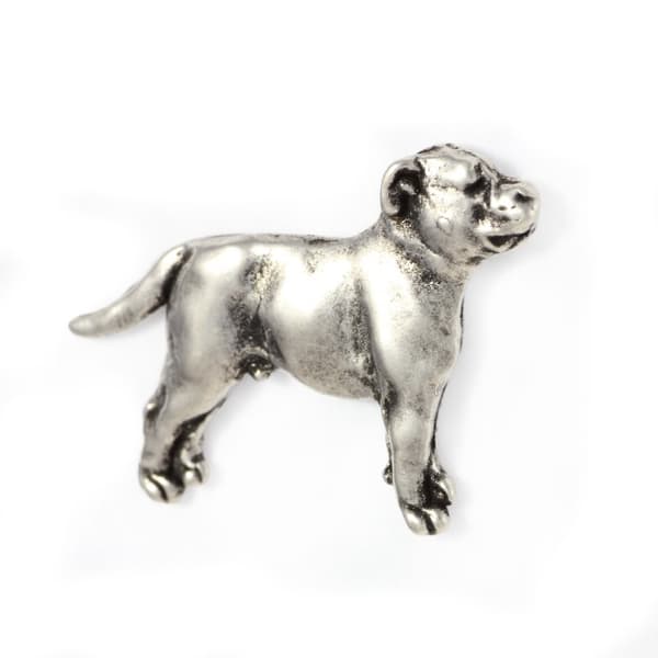 Staffordshire Bull Terrier, Staffik, Staffi II - forsølvet hundebroche, elegant nål, jakke revers dekoration af Art-Dog