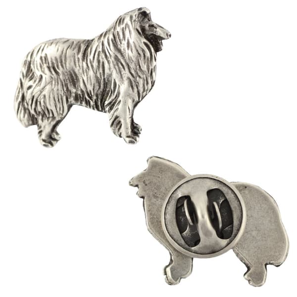 Pitkäkarvainen skottipaimenkoira, karkea collie - hopeoitu koiran rintakoru, tyylikäs pinssi, Art-Dogin takin käänne